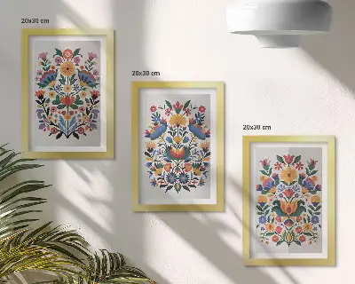 Fotowand mit buntem Blumenmuster auf weißem Hintergrund