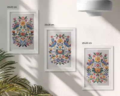 Fotowand mit buntem Blumenmuster auf weißem Hintergrund