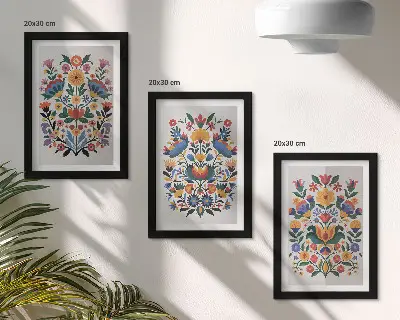 Fotowand mit buntem Blumenmuster auf weißem Hintergrund