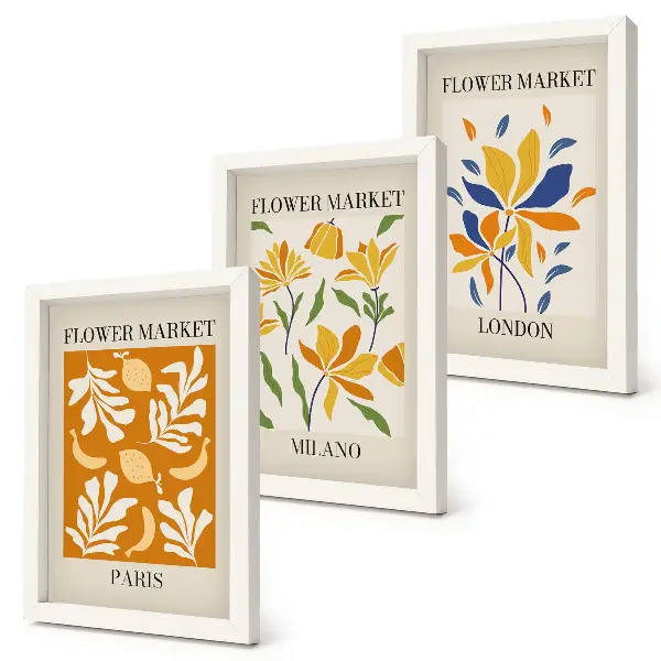 Blumenposter Paris Mailand London bilderset mit rahmen