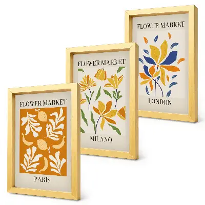 Blumenposter Paris Mailand London bilderset mit rahmen
