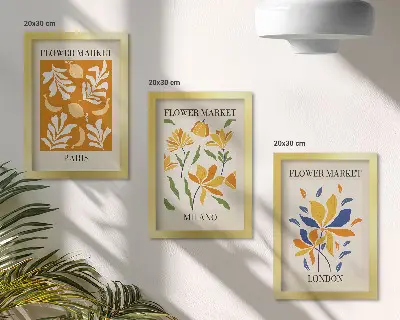 Blumenposter Paris Mailand London bilderset mit rahmen