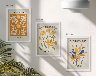 Blumenposter Paris Mailand London bilderset mit rahmen