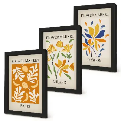 Blumenposter Paris Mailand London bilderset mit rahmen