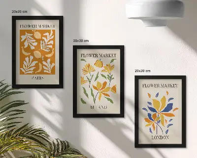 Blumenposter Paris Mailand London bilderset mit rahmen