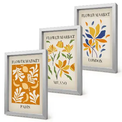 Blumenposter Paris Mailand London bilderset mit rahmen