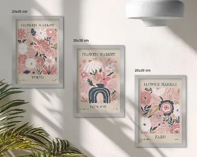 Bilderwand mit Blumenmotiven aus Tokio, London und Paris