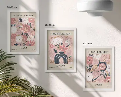 Bilderwand mit Blumenmotiven aus Tokio, London und Paris