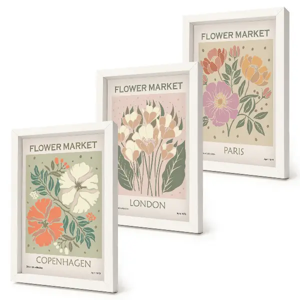 Blumenposter Kopenhagen London Paris bilderset mit rahmen