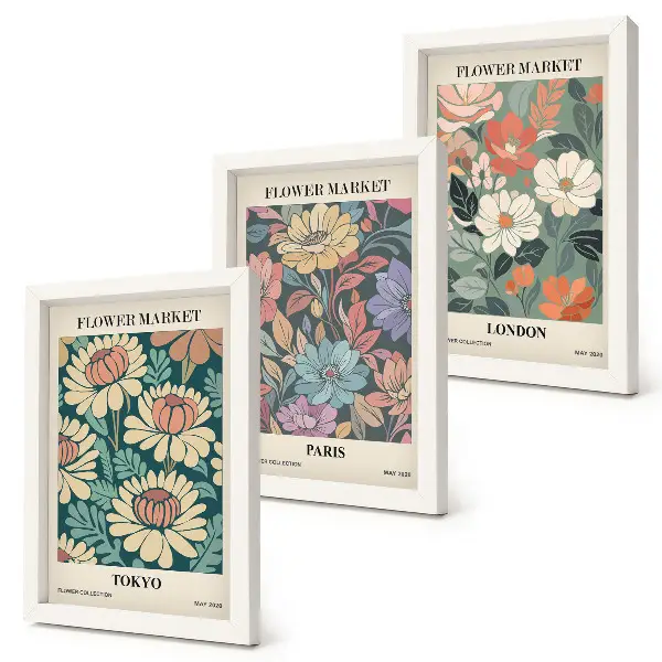 Fotowand mit Blumenmotiven aus Tokio, Paris und London