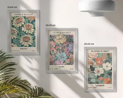 Fotowand mit Blumenmotiven aus Tokio, Paris und London
