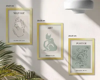 Bilderwand mit Plakaten in Beige- und Grüntönen von Henri Matisse