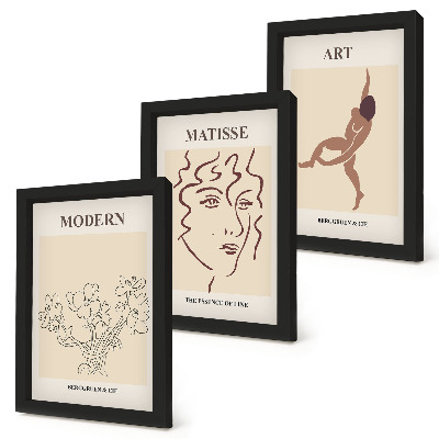 Bilderset mit rahmen Stilvolle Grafiken mit Blumen, Gesichtern und menschlichen Figuren