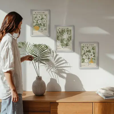 Bilderwand mit floralen Motiven aus London Tokio und Dublin
