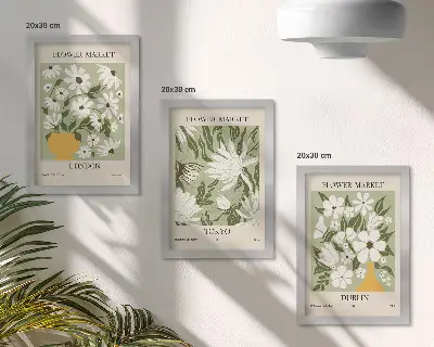 Bilderwand mit floralen Motiven aus London Tokio und Dublin