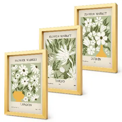 Bilderwand mit floralen Motiven aus London Tokio und Dublin