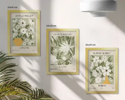 Bilderwand mit floralen Motiven aus London Tokio und Dublin