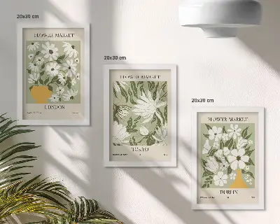 Bilderwand mit floralen Motiven aus London Tokio und Dublin