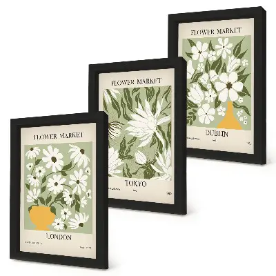 Bilderwand mit floralen Motiven aus London Tokio und Dublin