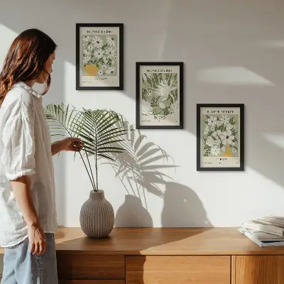 Bilderwand mit floralen Motiven aus London Tokio und Dublin