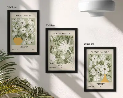 Bilderwand mit floralen Motiven aus London Tokio und Dublin