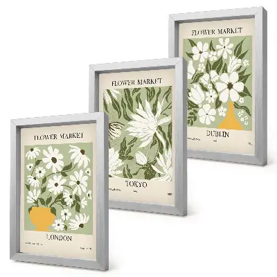 Bilderwand mit floralen Motiven aus London Tokio und Dublin