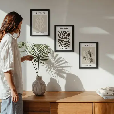 Bilderwand mit Pflanzenmuster in Beige- und Brauntönen