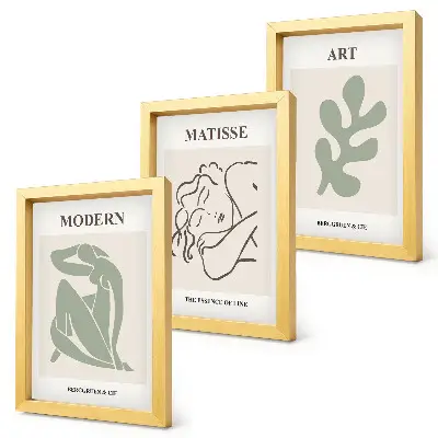 Bilderset mit Rahmen stilvolle Figuren und Pflanzen im minimalistischen Design
