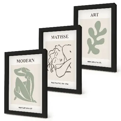 Bilderset mit Rahmen stilvolle Figuren und Pflanzen im minimalistischen Design