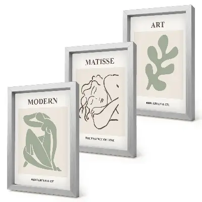 Bilderset mit Rahmen stilvolle Figuren und Pflanzen im minimalistischen Design