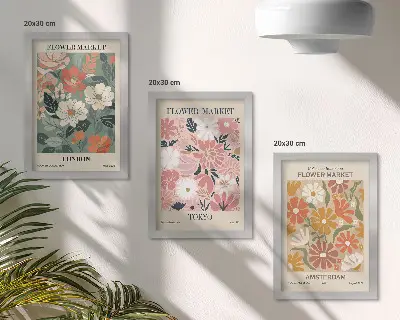 Bilderwand mit floralen Motiven von London, Tokio und Amsterdam