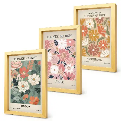 Bilderwand mit floralen Motiven von London, Tokio und Amsterdam