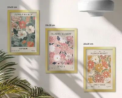 Bilderwand mit floralen Motiven von London, Tokio und Amsterdam