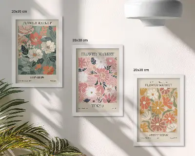 Bilderwand mit floralen Motiven von London, Tokio und Amsterdam