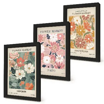 Bilderwand mit floralen Motiven von London, Tokio und Amsterdam