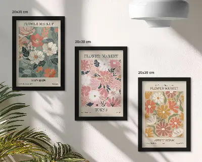 Bilderwand mit floralen Motiven von London, Tokio und Amsterdam