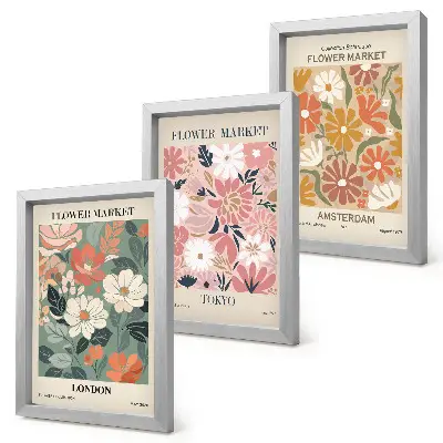 Bilderwand mit floralen Motiven von London, Tokio und Amsterdam
