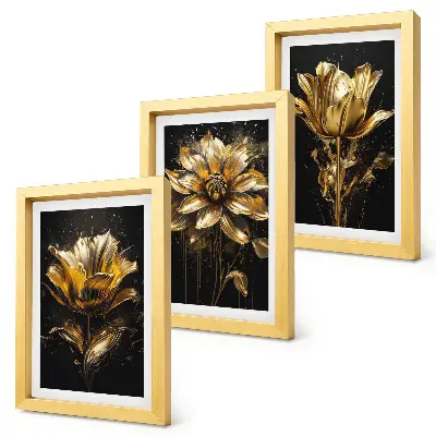 Fotowand mit Blumen in Gelbtönen auf dunklem Hintergrund