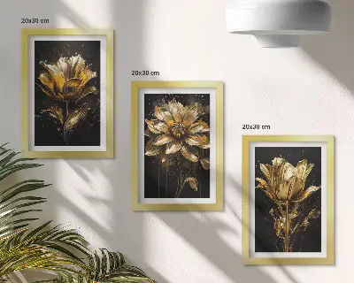 Fotowand mit Blumen in Gelbtönen auf dunklem Hintergrund