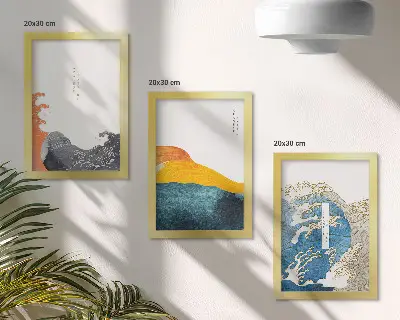 Bilderwand mit Wellen im japanischen Grafikstil