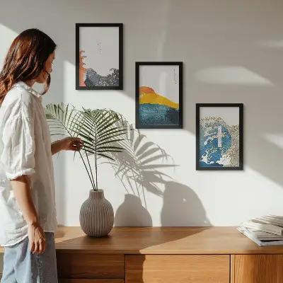Bilderwand mit Wellen im japanischen Grafikstil