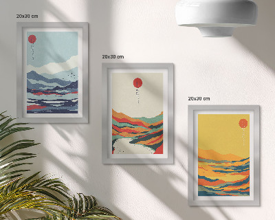 Bilderwand Farbenfrohe abstrakte Berg- und Flusslandschaften
