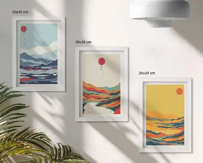 Bilderwand mit farbenfrohen abstrakten Berg- und Flusslandschaften