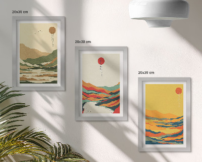 Fotowand Farbenfrohe Muster von Bergen und Flüssen im Japandi-Stil