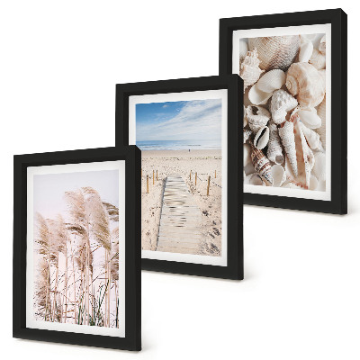 Bilderset mit rahmen Sandstrand mit Muscheln und Seegras