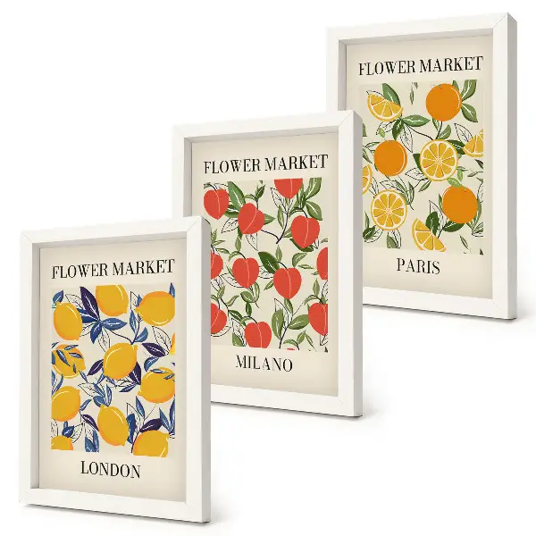 Blumenposter-Set mit Rahmen themenbezogen auf London, Mailand und Paris
