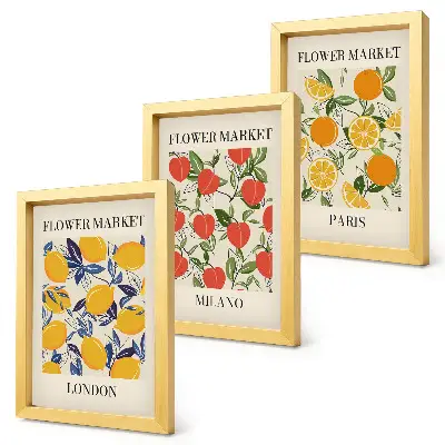 Blumenposter-Set mit Rahmen themenbezogen auf London, Mailand und Paris