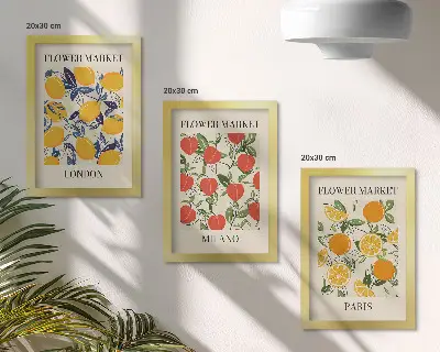 Blumenposter-Set mit Rahmen themenbezogen auf London, Mailand und Paris