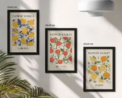 Blumenposter-Set mit Rahmen themenbezogen auf London, Mailand und Paris