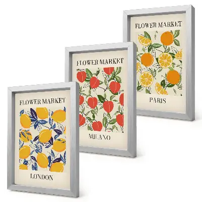 Blumenposter-Set mit Rahmen themenbezogen auf London, Mailand und Paris